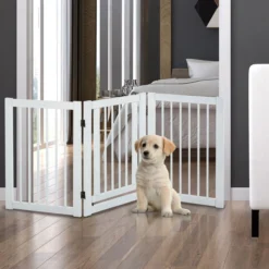 Absperrgitter für Hunde Schutzgitter Hundegitter Türschutzgitter Weiß 155 x 1,5 x 76 cm