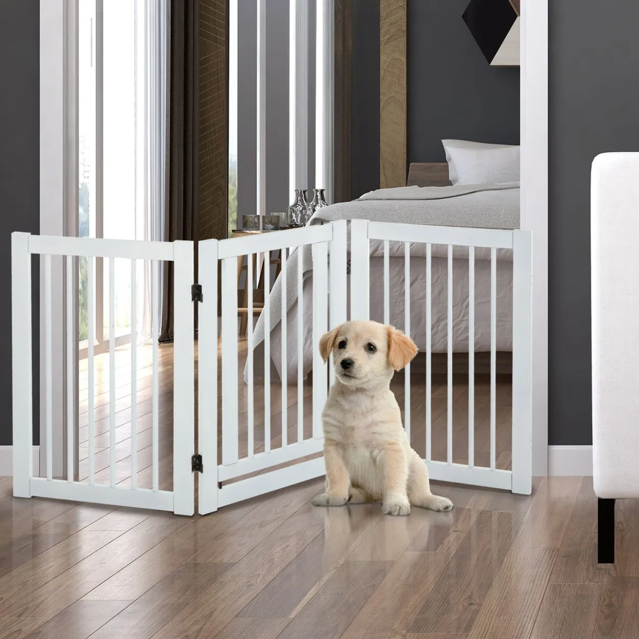 Absperrgitter für Hunde Schutzgitter Hundegitter Türschutzgitter Weiß 155 x 1,5 x 76 cm