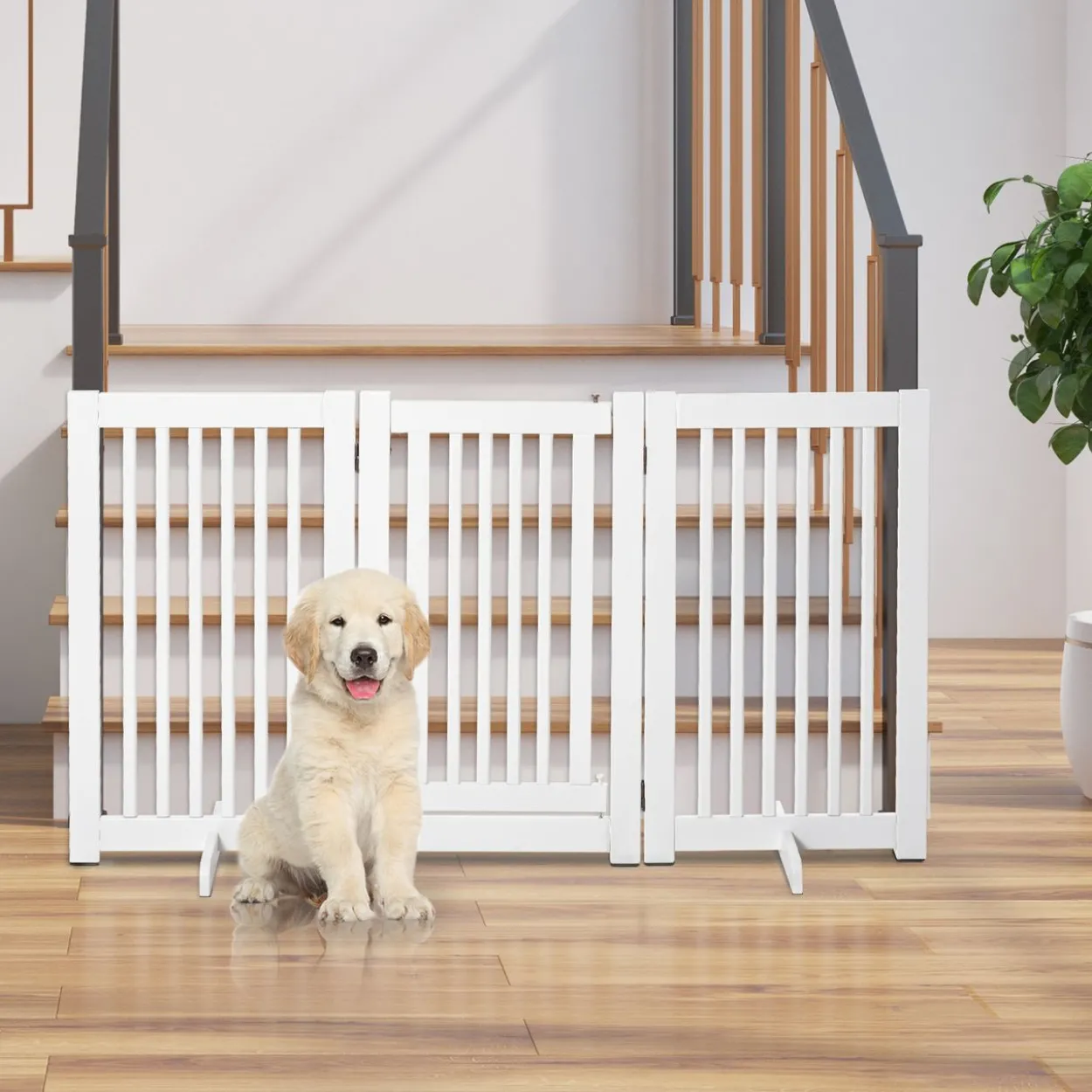 Absperrgitter für Hunde Schutzgitter Hundegitter Türschutzgitter Weiß 155 x 1,5 x 76 cm