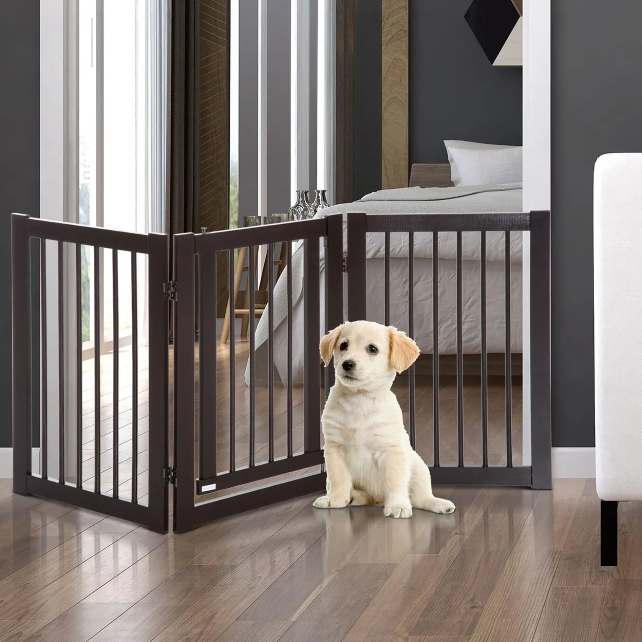 Absperrgitter für Hunde Schutzgitter Hundegitter Türschutzgitter Dunkelbraun 155 x 1,5 x 76 cm
