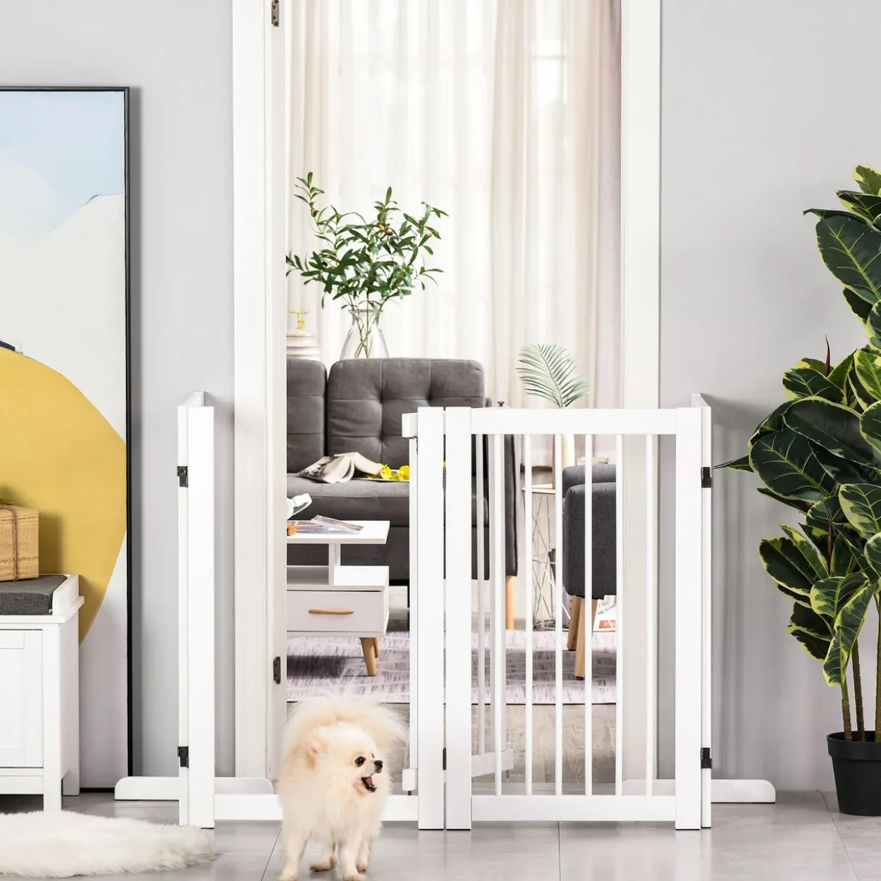 Absperrgitter Hunde 91 cm Schutzgitter aus Holz Hundegitter Freistehend