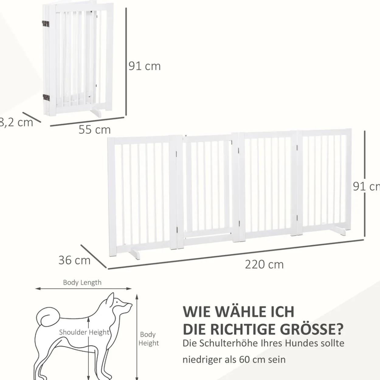 Absperrgitter Hunde 91 cm Schutzgitter aus Holz Hundegitter Freistehend