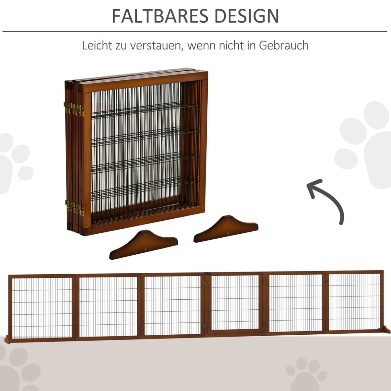 Absperrgitter Hund 6-teilig, 432 x 70 cm Faltbar Türschutzgitter mit Stützfüßen