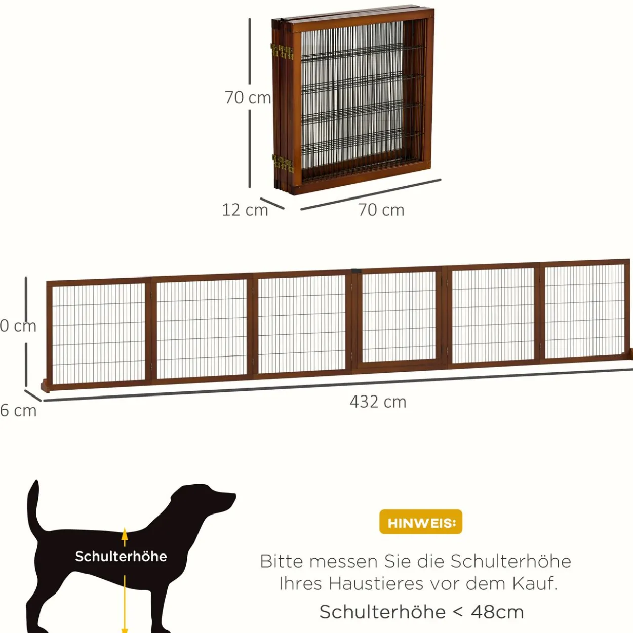 Absperrgitter Hund 6-teilig, 432 x 70 cm Faltbar Türschutzgitter mit Stützfüßen