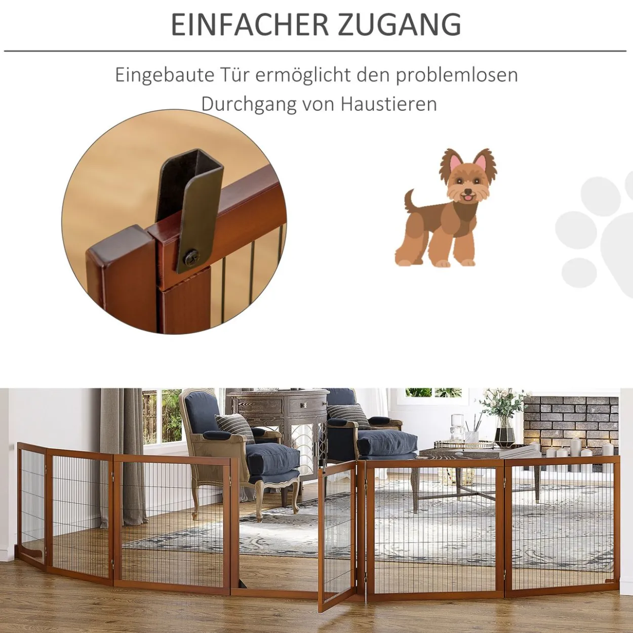 Absperrgitter Hund 6-teilig, 432 x 70 cm Faltbar Türschutzgitter mit Stützfüßen
