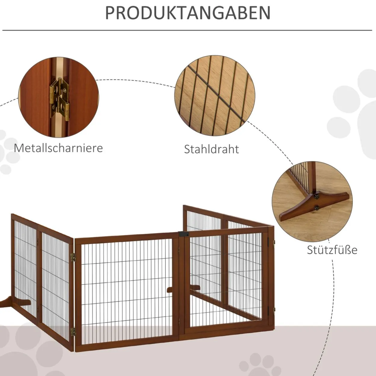Absperrgitter Hund 6-teilig, 432 x 70 cm Faltbar Türschutzgitter mit Stützfüßen