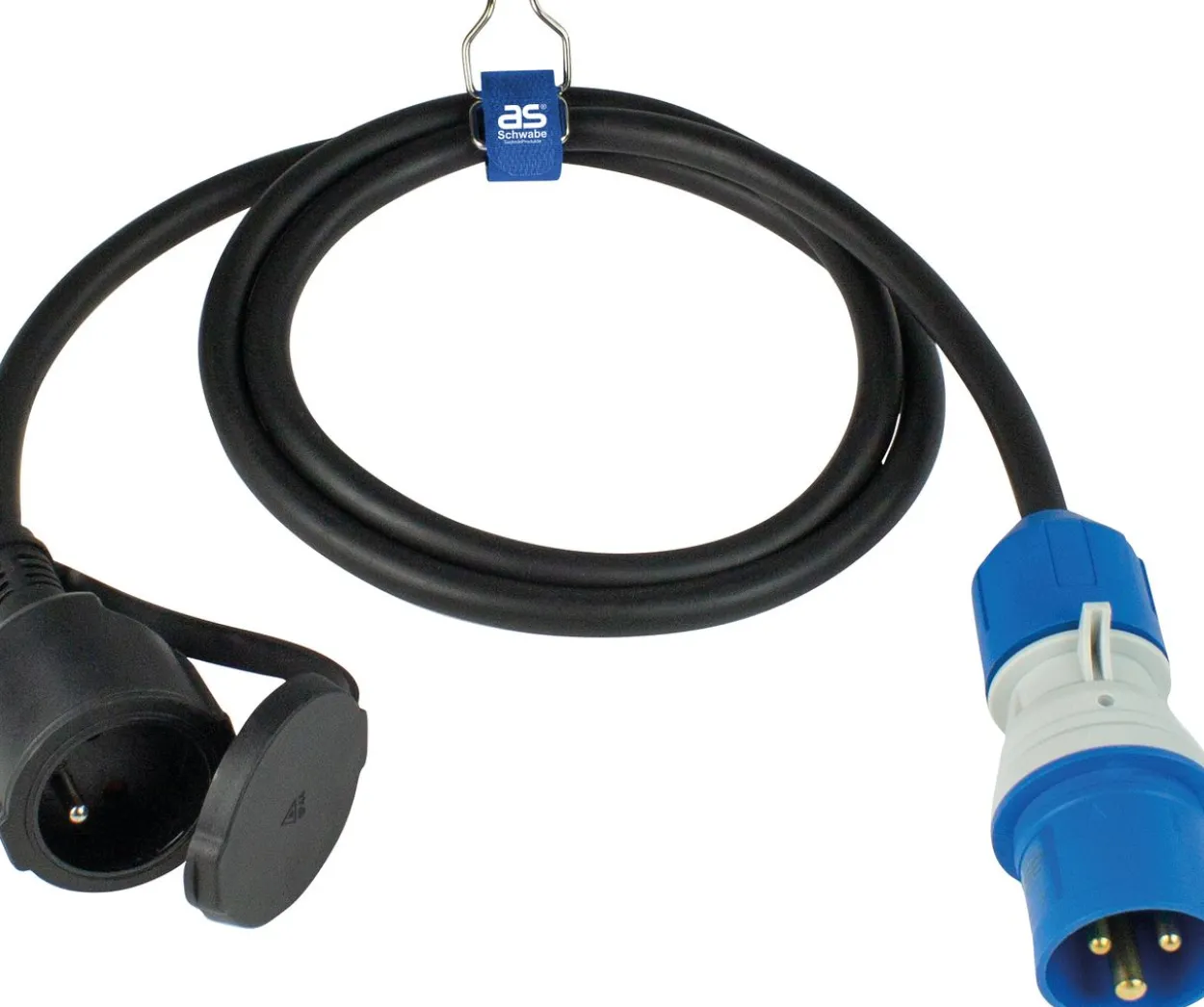 Adapterkabel 1,5 m CEE Stecker mit Spannungsanzeige auf Französiche NF Kupplung, Außenbereich IP44