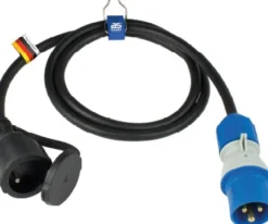 Adapterkabel 1,5 m CEE Stecker mit Spannungsanzeige auf Französiche NF Kupplung, Außenbereich IP44
