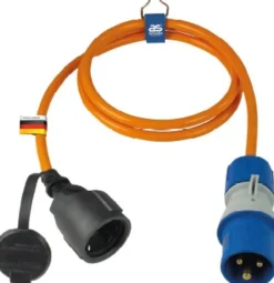 Adapterleitung 1,5 m Schukokupplung auf CEE Stecker mit Spannungsanzeige, Außenbereich IP44