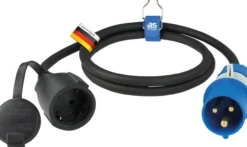 Adapterleitung 1,5 m Schukokupplung auf CEE Stecker mit Spannungsanzeige, Außenbereich IP44