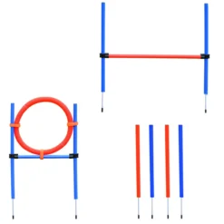 Agility-Übungs-Set Slalom-Hürden-Sprungring 3 in 1 Hundesport Trainingsplatz PE Blau+Rot