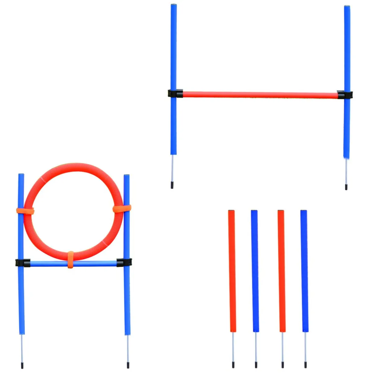 Agility-Übungs-Set Slalom-Hürden-Sprungring 3 in 1 Hundesport Trainingsplatz PE Blau+Rot