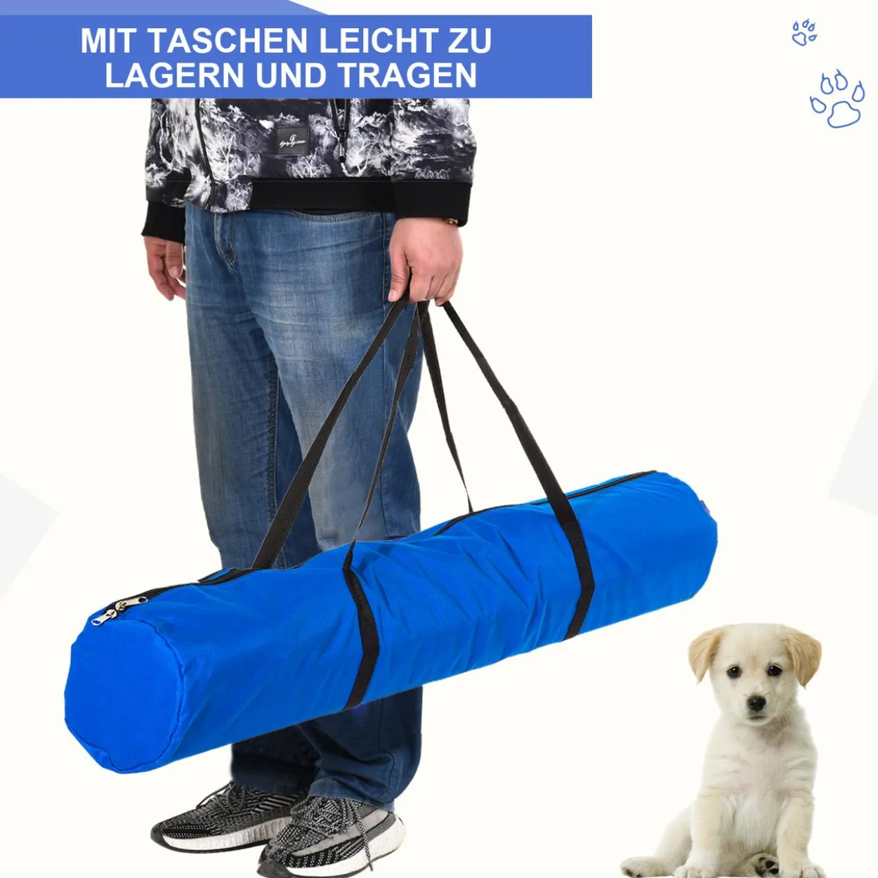 Agility-Übungs-Set Slalom-Hürden-Sprungring 3 in 1 Hundesport Trainingsplatz PE Blau+Rot