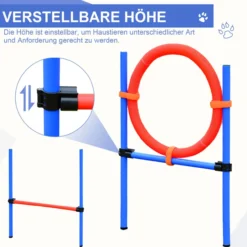 Agility-Übungs-Set Slalom-Hürden-Sprungring 3 in 1 Hundesport Trainingsplatz PE Blau+Rot