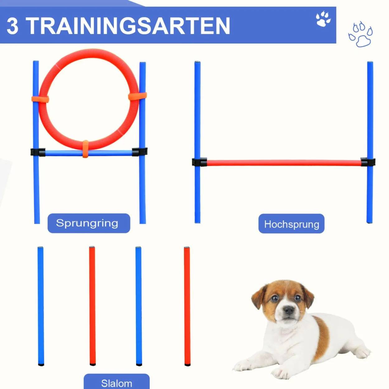 Agility-Übungs-Set Slalom-Hürden-Sprungring 3 in 1 Hundesport Trainingsplatz PE Blau+Rot