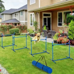Agility Hürdenset Slalom Stangen Hunde Training Set 4 x Hürden Blau