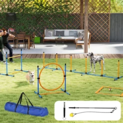 Agility Set Hunde 7-teilig Agility-Ausrüstung für Hundetraining Steckhürdenset