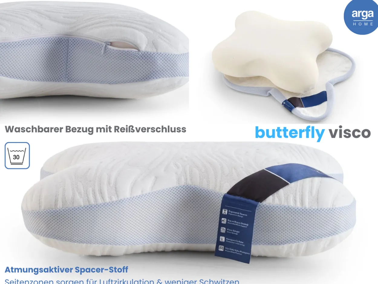 AH Butterfly Visco Komfortkissen für Seiten- und Rückenschläfer – 53x42 cm