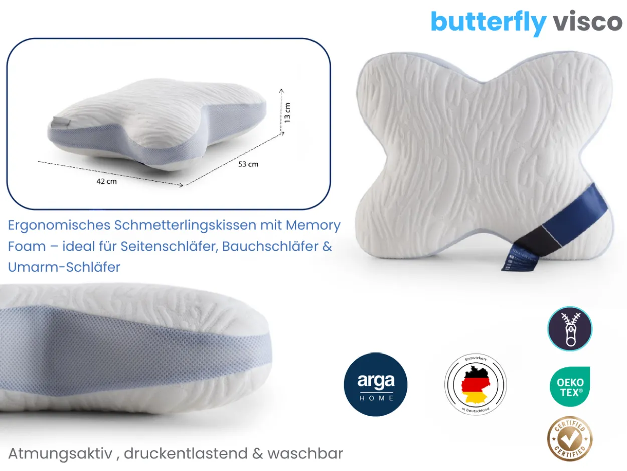 AH Butterfly Visco Komfortkissen für Seiten- und Rückenschläfer – 53x42 cm