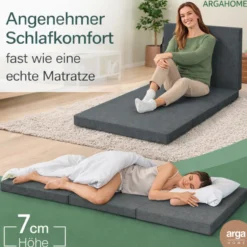 AH-FALT Klappmatratze – Faltbare Kaltschaummatratze mit 3-Zonen-Kern, Gästematratze, 60 x 190 - 7 cm Höhe