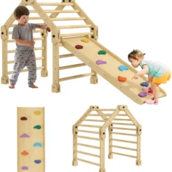 AIYAPLAY 3 in 1 Klettergerüst Set mit Rutsche, Kletterdreieck aus Holz Indoor