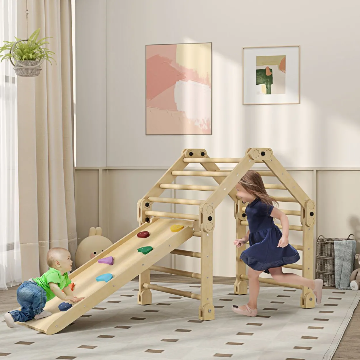AIYAPLAY 3 in 1 Klettergerüst Set mit Rutsche, Kletterdreieck aus Holz Indoor