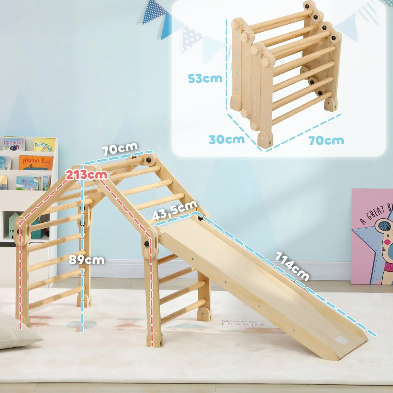 AIYAPLAY 3 in 1 Klettergerüst Set mit Rutsche, Kletterdreieck aus Holz Indoor