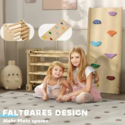 AIYAPLAY 3 in 1 Klettergerüst Set mit Rutsche, Kletterdreieck aus Holz Indoor