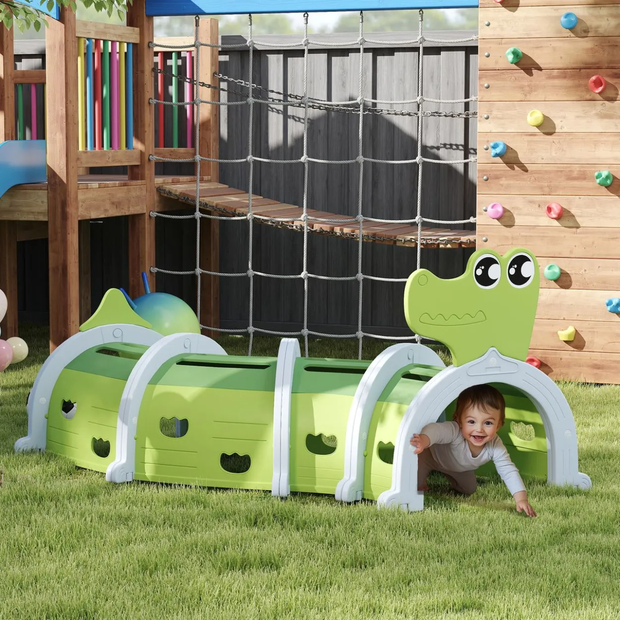 AIYAPLAY Krabbeltunnel für Kinder, Spieltunnel 194 cm, in Cartoon-Krokodil