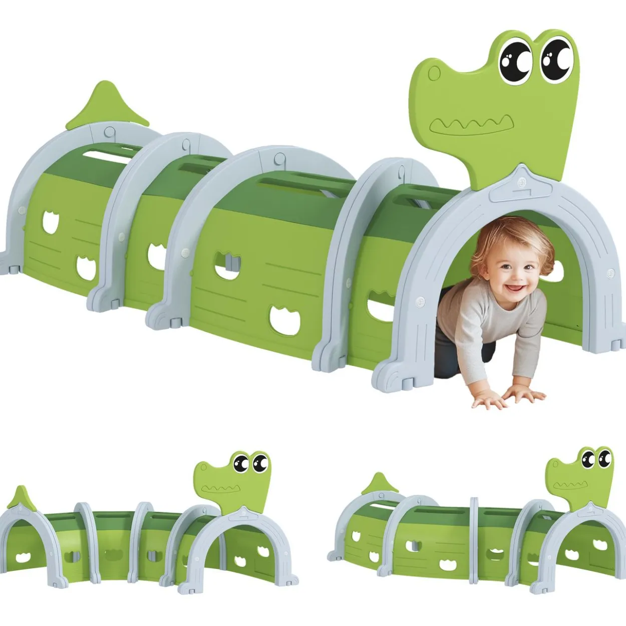 AIYAPLAY Krabbeltunnel für Kinder, Spieltunnel 194 cm, in Cartoon-Krokodil
