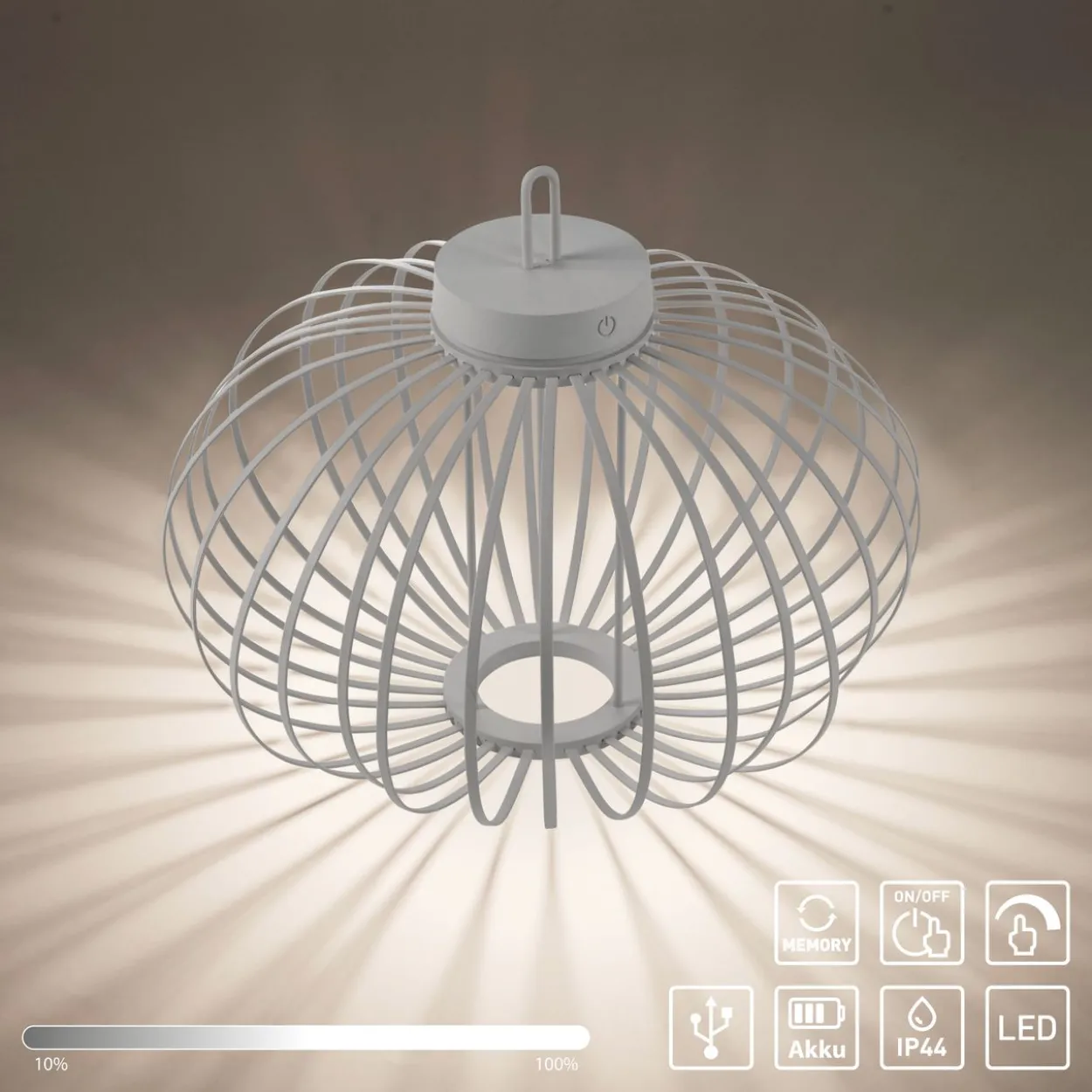 Akku Pendelleuchte AKUBA, 1x LED-Board/1,50Watt/2700Kelvin, IP44, Greige