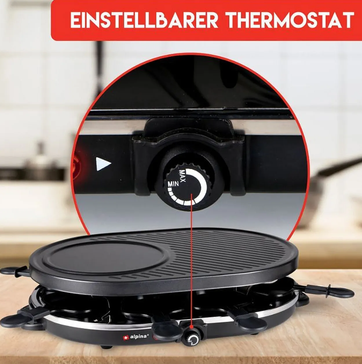 Alpina Raclettegrill, 1200 Watt, Schwarz