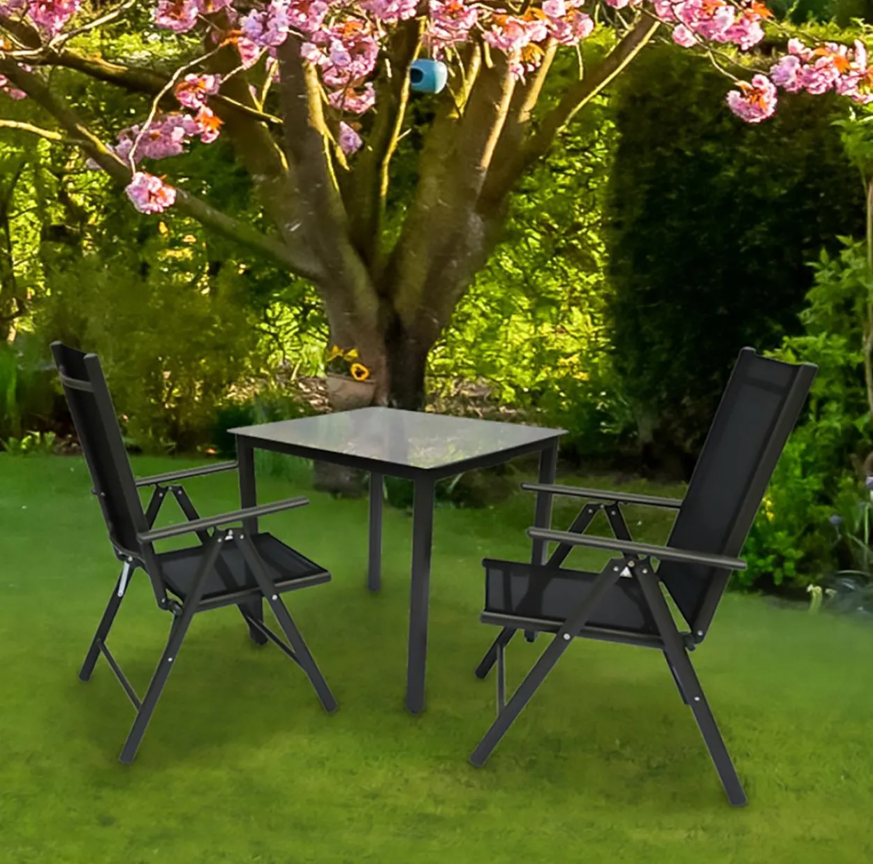 Alu-Gartenset 80 Mattglas, Tisch + 2 Stühle