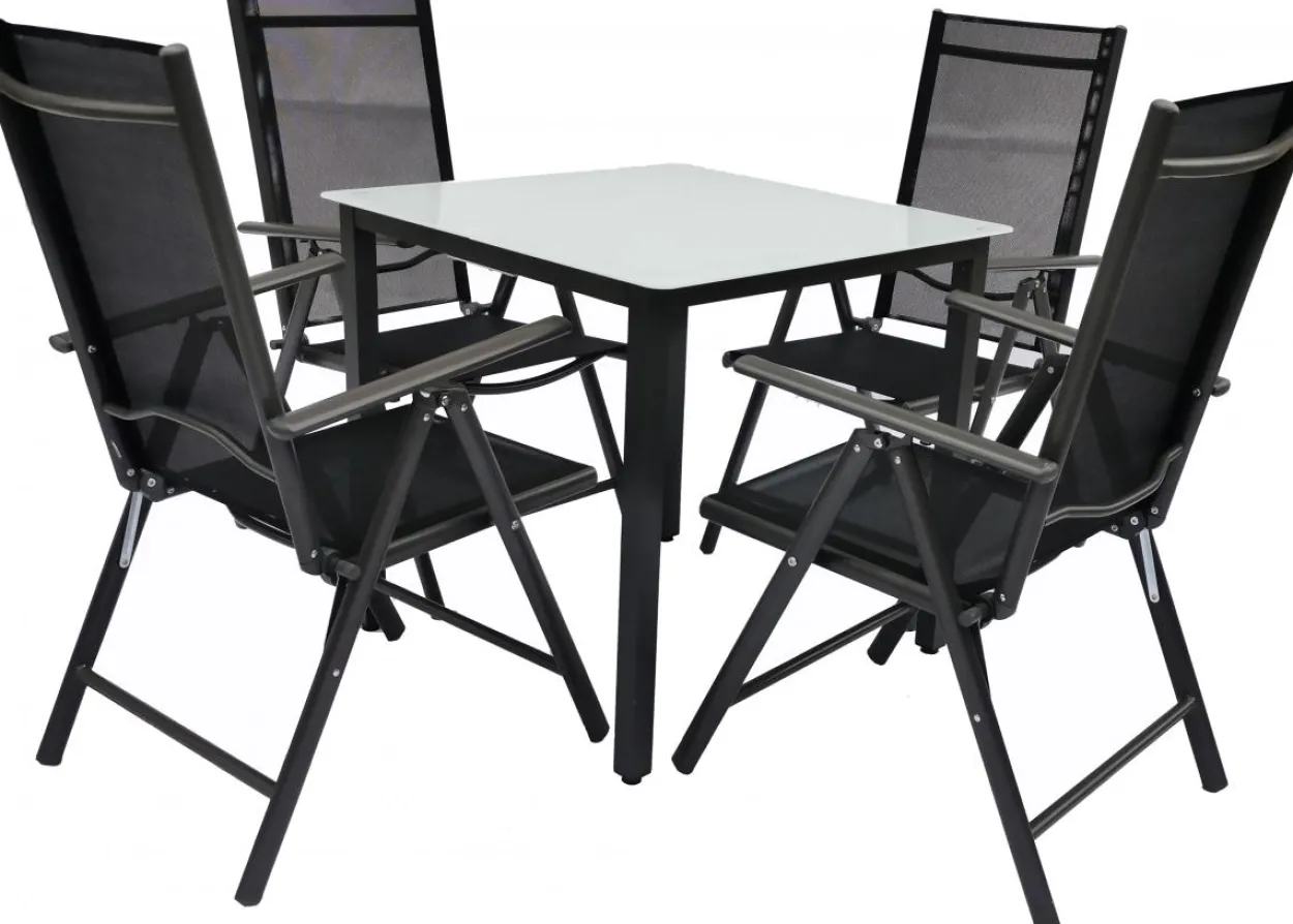 Alu-Gartenset 80 Mattglas, Tisch + 4 Stühle