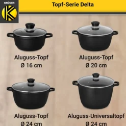 Aluguss Fleischtopf DELTA mit Deckel, 24 cm