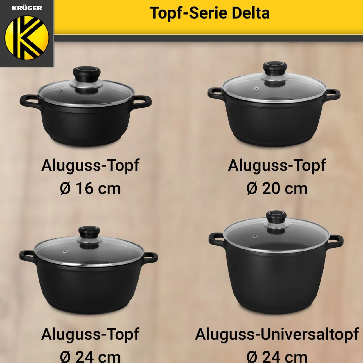 Aluguss Fleischtopf DELTA mit Deckel, 24 cm
