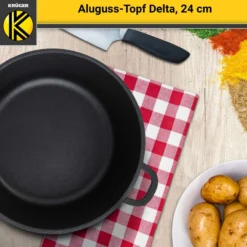 Aluguss Fleischtopf DELTA mit Deckel, 24 cm