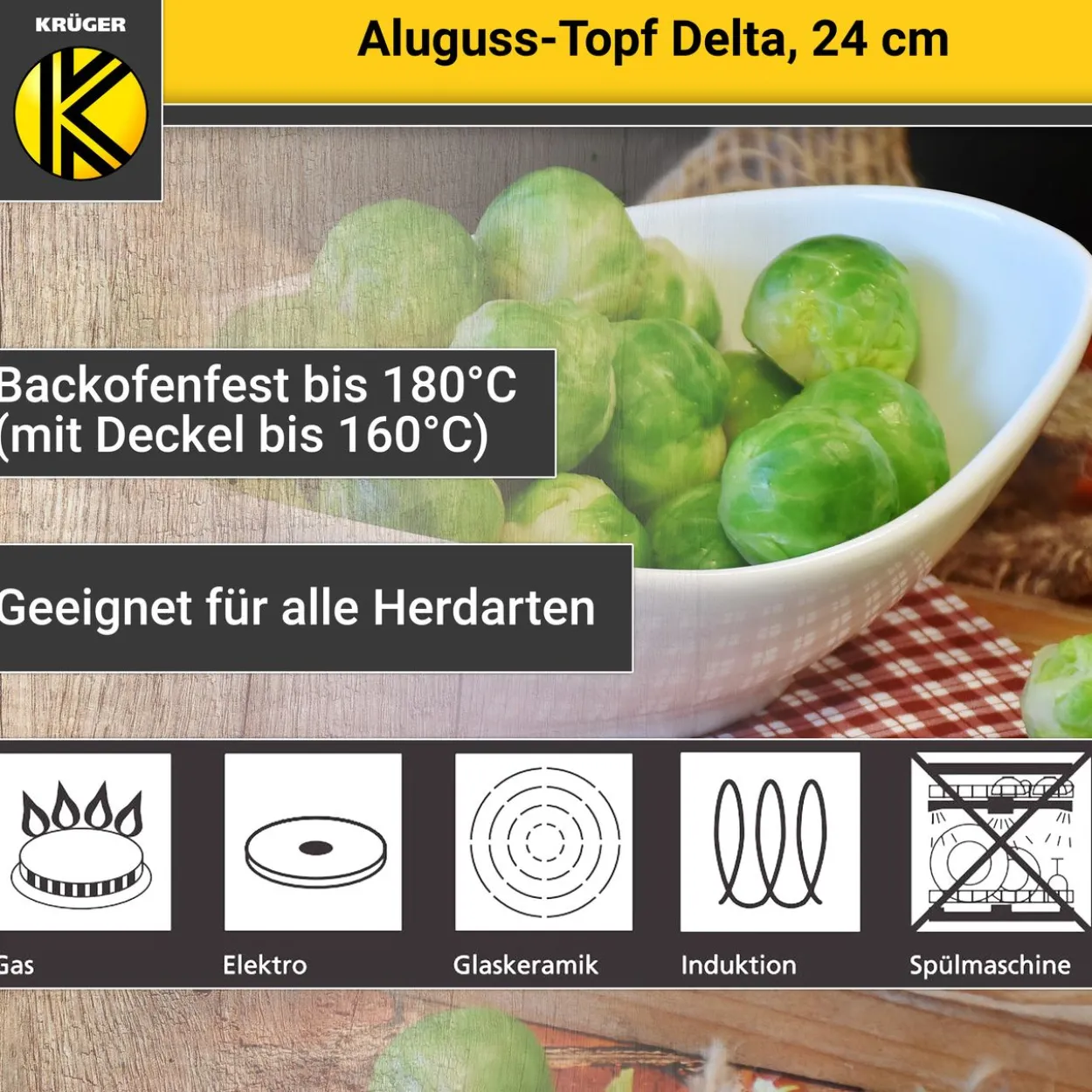 Aluguss Fleischtopf DELTA mit Deckel, 24 cm
