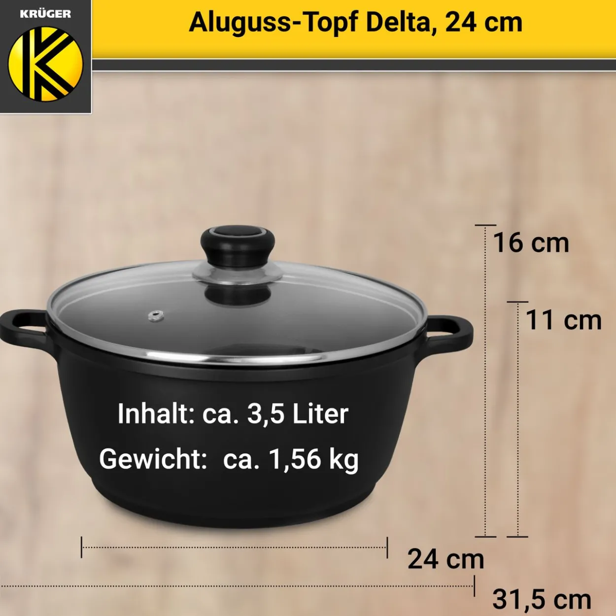 Aluguss Fleischtopf DELTA mit Deckel, 24 cm