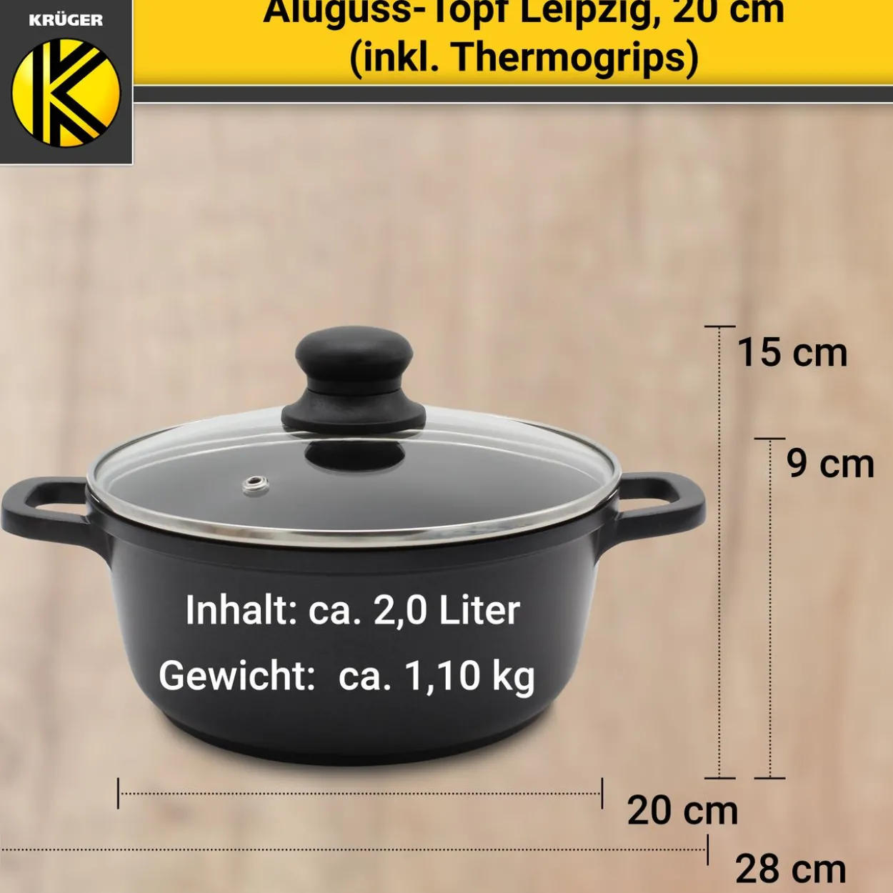 Aluguss Fleischtopf LEIPZIG mit Deckel, 20 cm