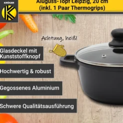 Aluguss Fleischtopf LEIPZIG mit Deckel, 20 cm