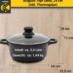 Aluguss Fleischtopf LEIPZIG mit Deckel, 24 cm
