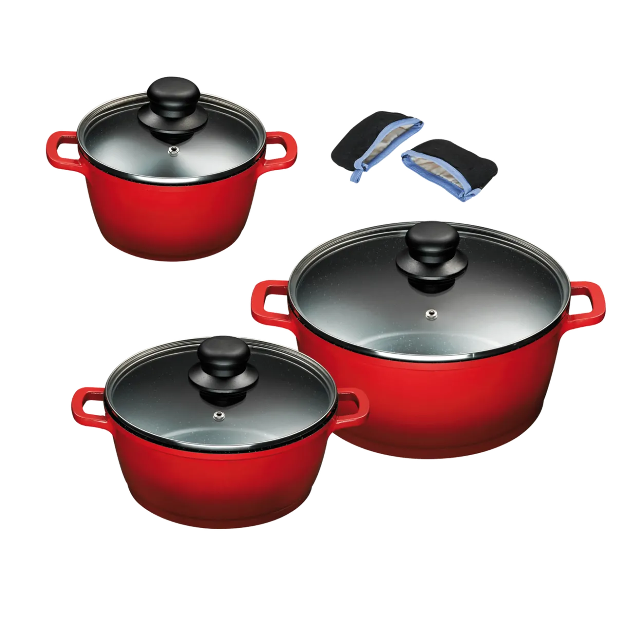 Aluguss Kochtopfset 3/6-teilig ROT