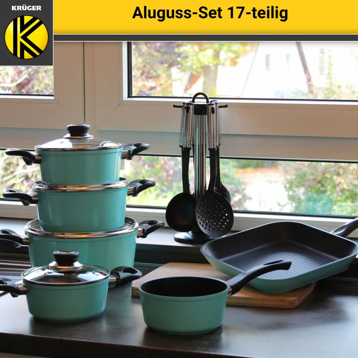 Aluguss Kochtopf Set 17 tlg., mint