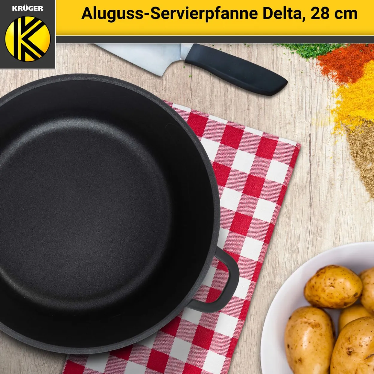 Aluguss Servierpfanne DELTA rund mit Deckel, 28 cm