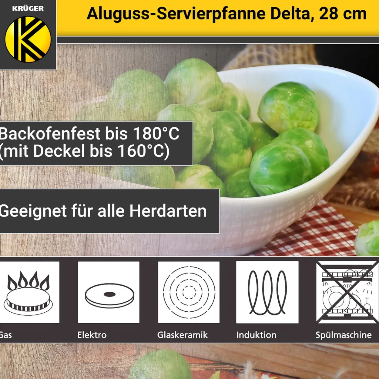 Aluguss Servierpfanne DELTA rund mit Deckel, 28 cm