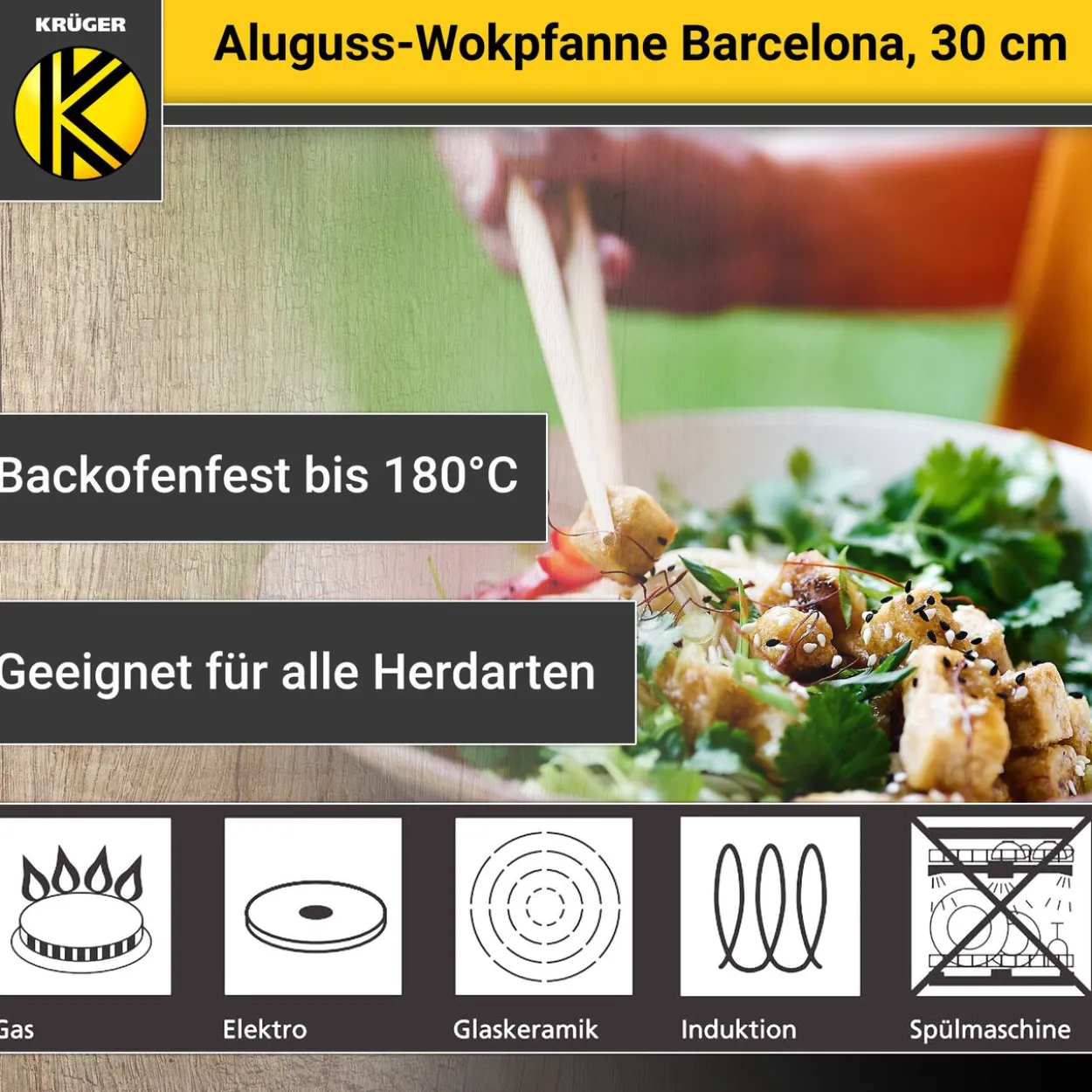 Aluguss Wok-Pfanne BARCELONA, 30 cm