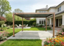 Aluminium-Pergola mit beweglichem Lamellendach, ca. 3 x 3 m - Hellbraun