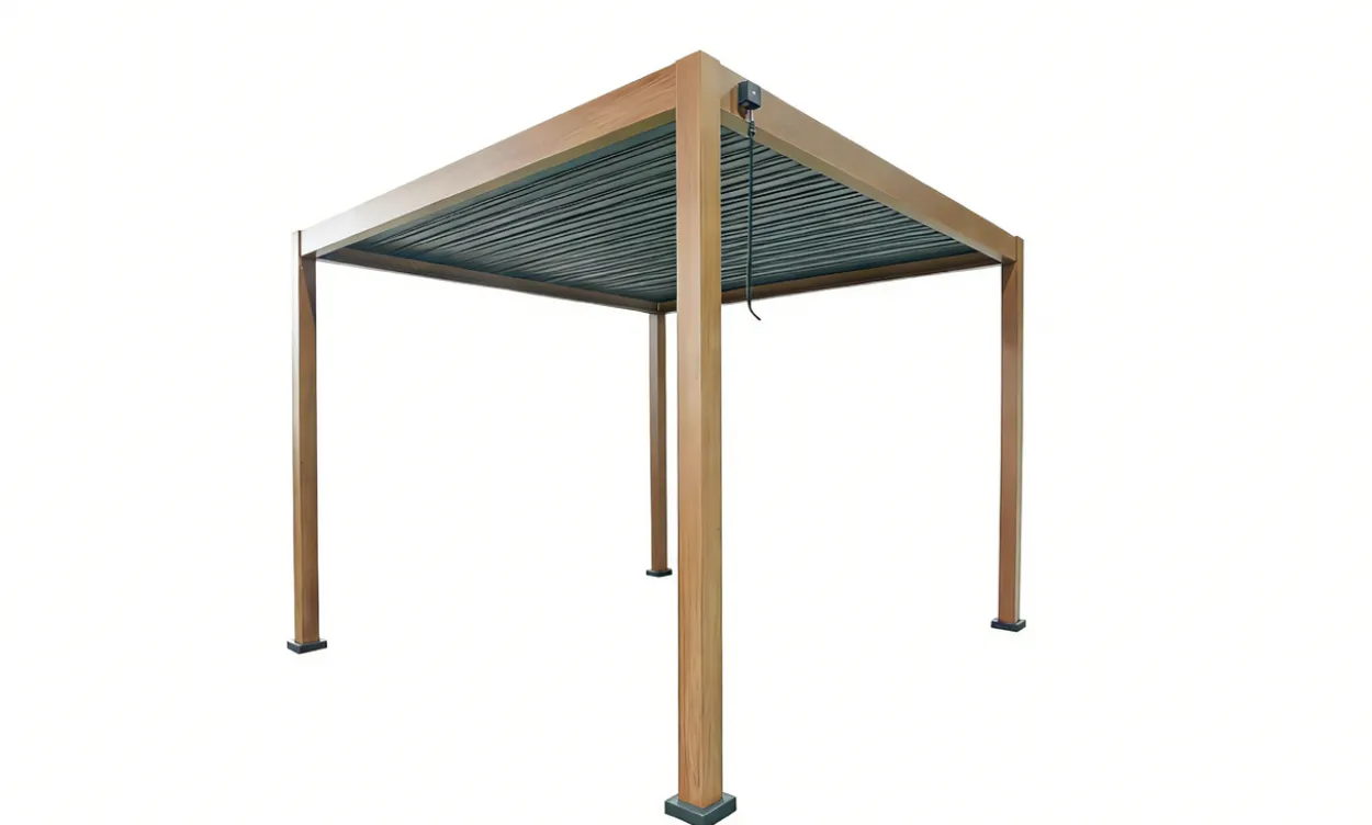 Aluminium-Pergola mit beweglichem Lamellendach, ca. 3 x 3 m - Dunkelbraun