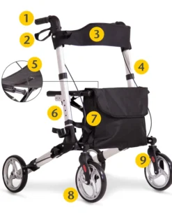 Alu Vierrad-Rollator Leichtgewicht AT51006 inkl. Gehstock
